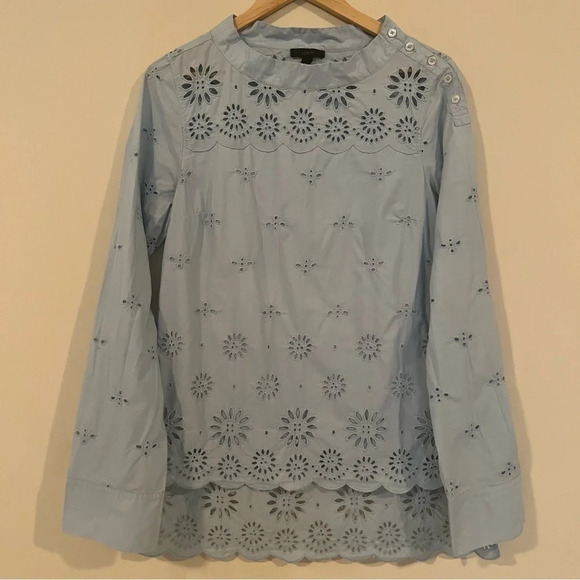 J. CREW Funnelneck Cotton Scalloped Edge Embroidered Tunic Shirt - Picture 4 of 13